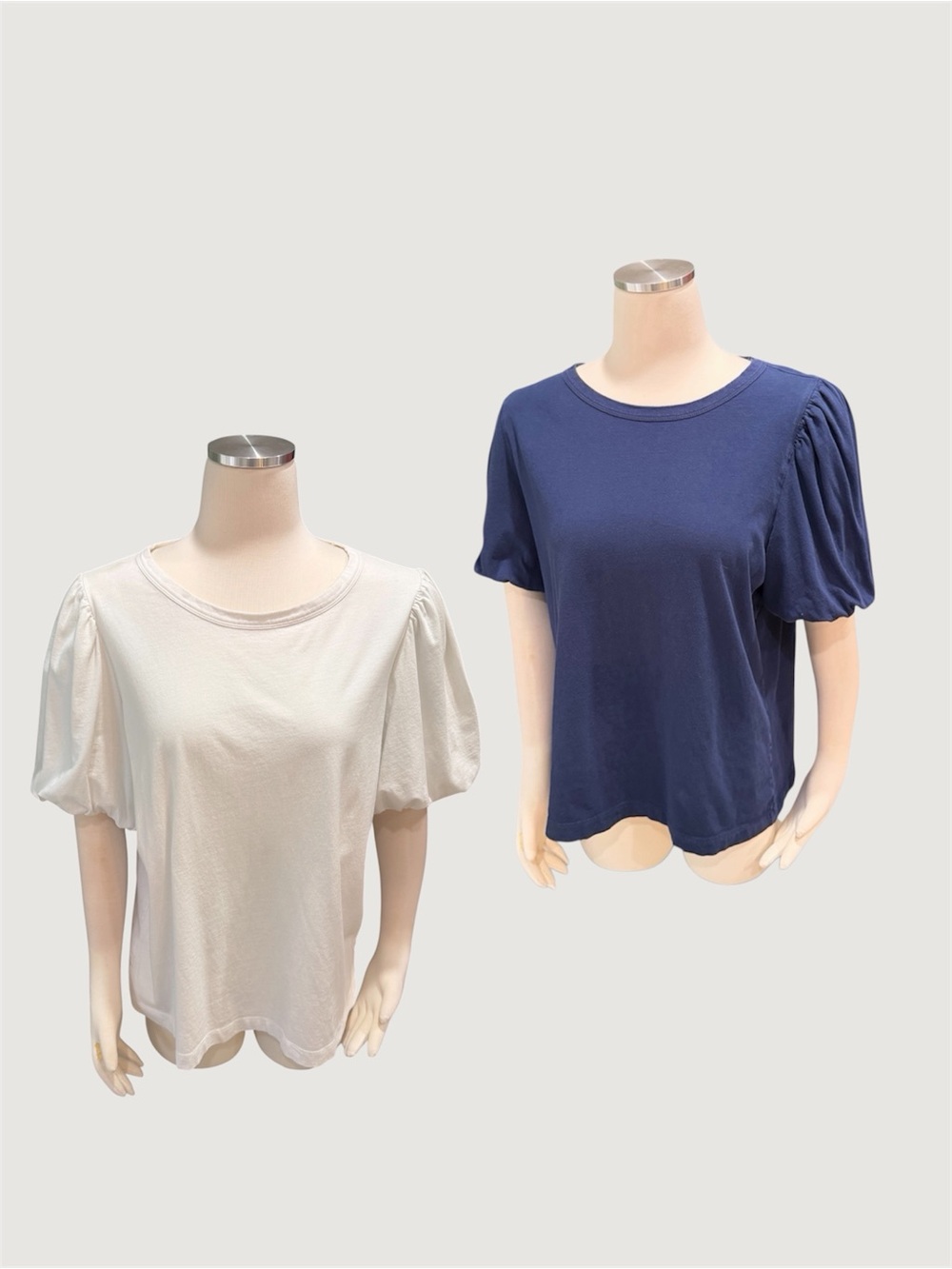 Loft Navy and White Short-Sleeve Puff Shoulder Women's Tops.
